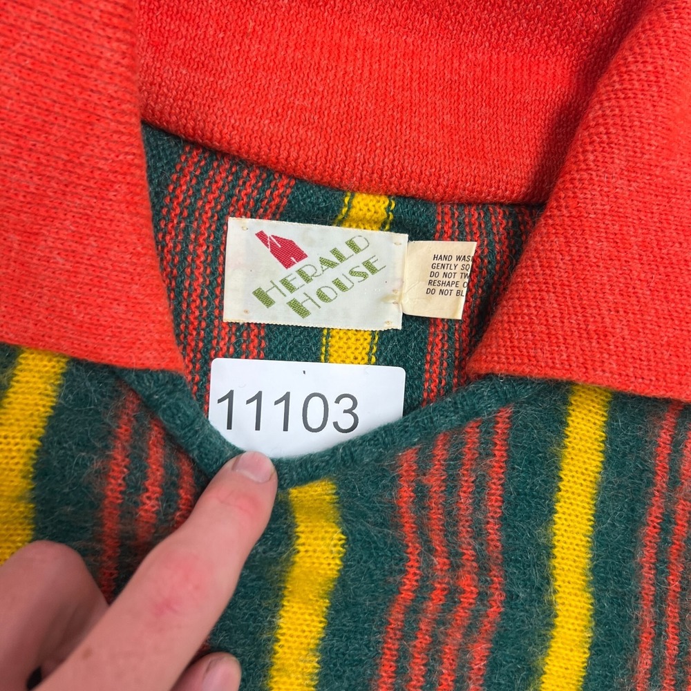 Vintage Herald House Sweater Small Green 1970s Striped Collared‎ - Picture 8 of 8